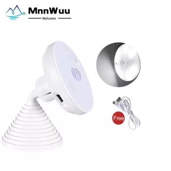 Aswesaw 600 мАч USB зарядка светодиодный инфракрасный датчик PIR ночник 8 лампочек подходят для шкафов, семейных спален, коридоров white белый