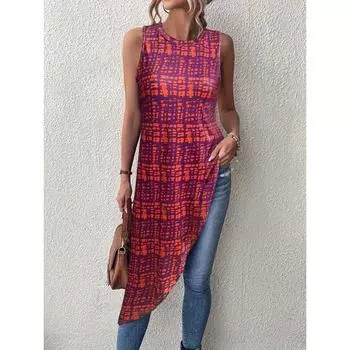 Asymmetrical Hem Sleeveless Longline Tank Top Blouse S