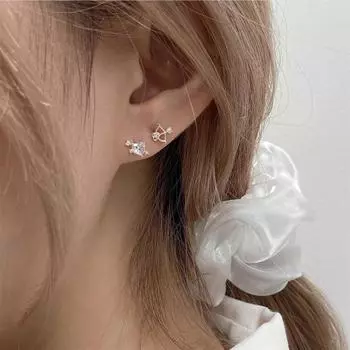 Asymmetrical love zircon stud earrings female cupid arrow 925 sterling silver ins screw mouth design jewelry fashion 925 silver