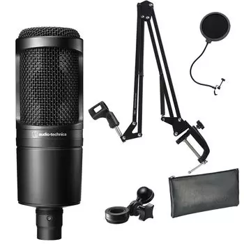 AT2020 микрофонная стойка на руку audio-technica (стол включен)
