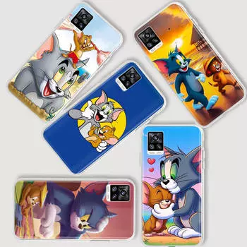 AT22 Том и Джерри мультфильм прозрачный чехол для Samsung A04 A14 A23 A34 A54 M23 M33 M52 M53 Realme 10 9 C30S C35 C55 VIVO Y02 Y21 Y33S Y51 X80 V25 крышка Tecno Pova Neo гагат