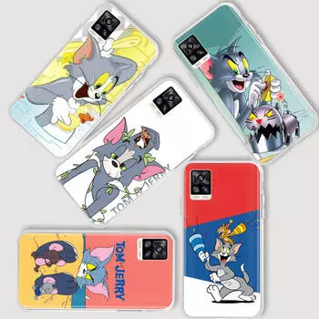 AT23 Том Джерри Кот Прозрачный чехол для Samsung A04 A14 A23 A34 A54 M23 M33 M52 M53 Realme 10 9 C30S C35 C55 VIVO Y02 Y21 Y33S Y51 X80 V25 Чехол VIVO Y11S бездна
