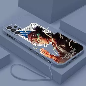 Атака титанов аниме милый для Samsung A72 A54 A53 A52 A42 A34 A32 A25 A24 A23 A22 A15 A14 A13 A12 жидкий левый чехол для телефона с веревкой Samsung A25 5G