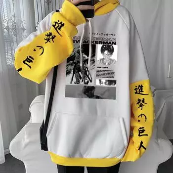 Атака титанов аниме одежда герой Леви Аккерман принтованный капюшон мужчины женщины большие толстовки повседневная толстовка Harajuku пуловер XS чёрный