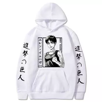 Атака титанов аниме толстовка осень зима повседневные теплые толстовки мужские японский аниме Эрен Йегер толстовка хип-хоп толстовка мужской XS чёрный