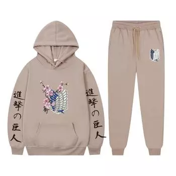 Атака титанов Мужские толстовки с капюшоном Штаны Толстовка Модные комплекты Аниме Принт Японская уличная одежда Пуловеры Топы Унисекс Повседневная одежда S