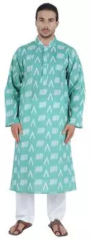 Atasi Этническая Курта с длинными рукавами для мужчин с принтом Китайский воротник Мужская вечеринка 3XL серый