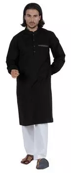 Atasi Men s Henley Solid Long Sleeve Kurta Этнический длинный воротник с воротником-стойкой 3XL чёрный