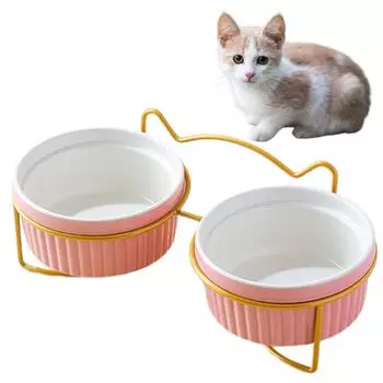 ateena Cat Food Rice Food Feeding Pet Pet Easy to Removable Bowl, Plate, Tableware, Container, Stand, Dish, Bowl, Eat, (Pink) розовый