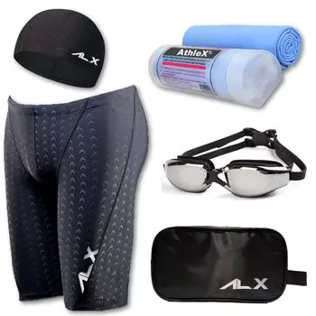 AthleX Competitive Swimming Underwater Swim Same Same Large Pool Set Men s Swimsuit, Fitness, Swimsuit, Men s Goggles, Glasses, Cap, Towel, Towel, чёрный