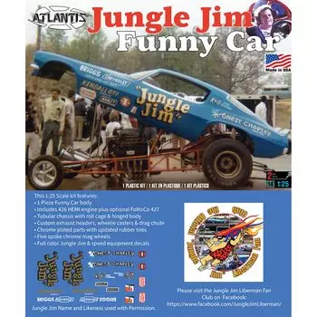 Atlantis Model 1971 Jungle Jim Funny Car Пластиковая модель ATLAMCH1440 Литье Цвет 1/25
