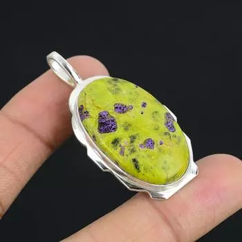 Атлантисит Драгоценный камень ручной работы Стерлинговое серебро 925 пробы Ювелирный кулон Овальный драгоценный камень Ювелирные изделия Кулон ручной работы Подвеска из натурального драгоценного камня для подарков 2.17 зелёный/фиолетовый