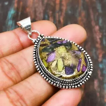 Атлантисит, ювелирный кулон ручной работы из стерлингового серебра 925 пробы с драгоценным камнем на День Благодарения 2.00 Inches жёлтый