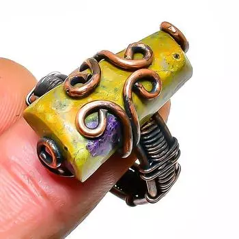 Кольцо из медной проволоки с драгоценным камнем Atlantisite, размер 7,5