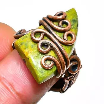 Кольцо из медной проволоки с драгоценным камнем Атлантисит, размер 5,5