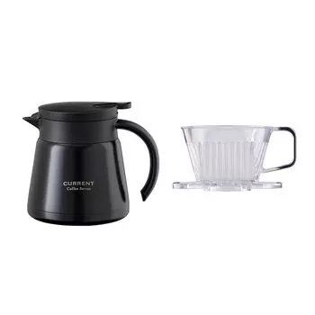 Atlas Cafe Link Coffee Server 600mL Dripper Set for 1-2 Cups Tabletop Pot Thermos Heat Insulation Cool Trapezoid Direct Drip Black