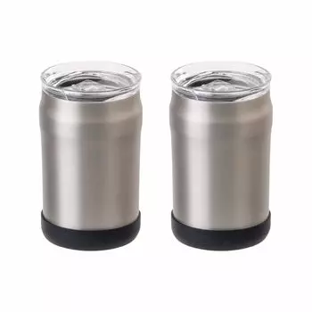 Стакан-держатель Atlas с крышкой 360 мл, набор из 2 шт., легко моющийся, с вакуумной изоляцией, 350 мл, серебристый матовый, 3-х местный WENS PRODUCTS Холод/Тепло