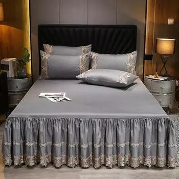 Атлас в европейском стиле 60-х годов, длинноволокнистый хлопок, кружевная юбка-кровать, трехсекционное хлопковое нескользящее покрывало, комплект из трех предметов 1,5 M1,8 M 150*200cm 3pcs