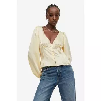 Атласная блузка с рукавами-фонариками HM светло-желтая 1174909005 XSEUR XSP