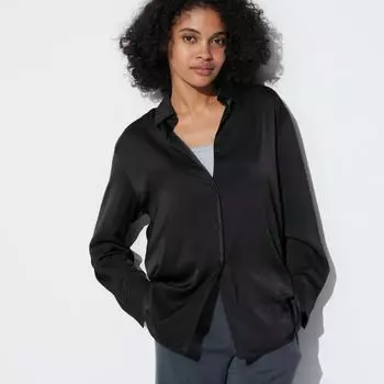 Атласная блузка UNIQLO с длинным рукавом