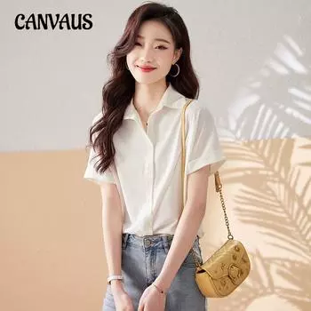 Атласная драпированная белая рубашка женская летняя тонкая профессиональная рубашка OL темперамент S белый