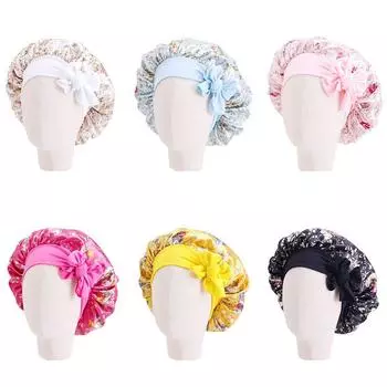 Атласная круглая шапка с бантом, бандажная ночная шапочка, детская эластичная косметическая шапочка для душа 27cm
