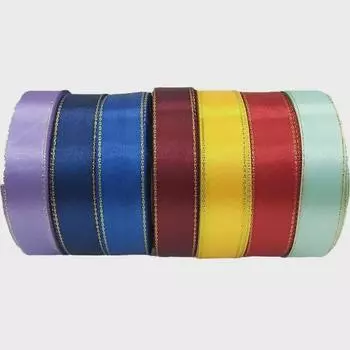 Атласная лента с двойной золотой окантовкой шириной 2 см для самостоятельной упаковки цветов, изготовления подарочных коробок и бантов