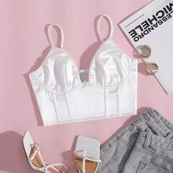 Атласная майка, однотонные укороченные топы с лямкой на шее, женские летние регулируемые лямки, майки с открытой спиной, повседневная трубка, женский укороченный жилет без рукавов XS чёрный