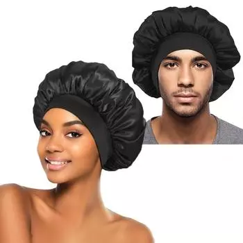 Атласная ночная шапочка для волос женская однотонная спальная шапочка для сна ночная шапочка для женщин унисекс чёрный