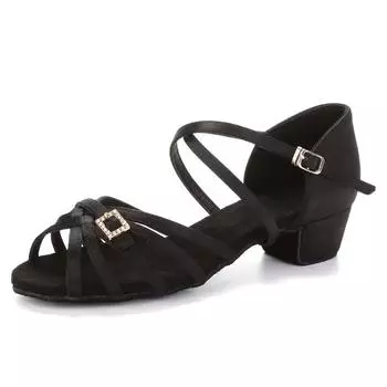 Атласная обувь для латинских танцев, женская детская обувь для девочек, вечерние туфли для сальсы, бальных танцев, каблук 3,5 см 40 чёрный