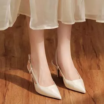 Атласная передняя сумка задняя пустые сандалии с корнями высокие каблуки универсальный высококлассный темперамент 34 зелёный