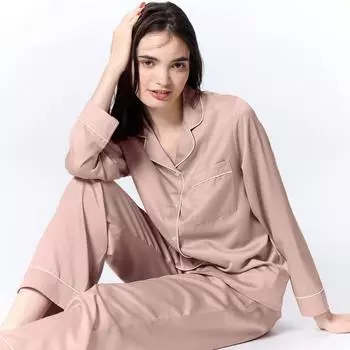 Атласная пижама GU by Uniqlo с длинными рукавами и длинные брюки