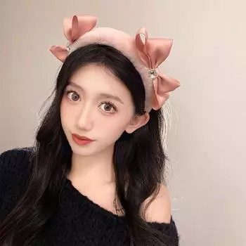 Атласная повязка для волос с бантом для женщин, плюшевая повязка на голову, обруч для волос во французском стиле для женщин, аксессуары для укладки волос принцессы для девочек чёрный