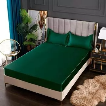 Атласная простыня, сплошной цвет, наматрасник из искусственного шелка, эластичная лента, простыня King 200x200 200x220, без наволочки, постельные принадлежности 2pcPillowcase48x74cm
