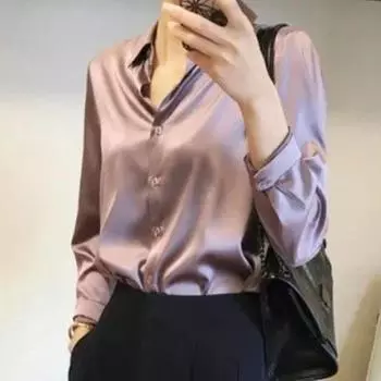Атласная рубашка с длинными рукавами, женский дизайн, модная весенне-осенняя новая драпированная свободная летняя одежда в стиле ретро с гонконгским вкусом S светло-фиолетовый