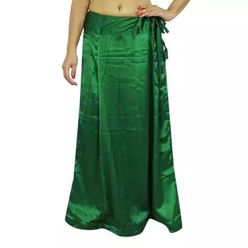 Атласная шелковая нижняя юбка, индийская болливудская юбка, подкладка для сари, готовая One size фиолетовый