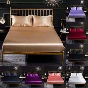Атласная шелковая простыня, сплошная цветная простыня, эластичная лента, наматрасник, простыни, чехол для кровати Queen King Size, покрывало US-T/UK-S:99x190x35cm