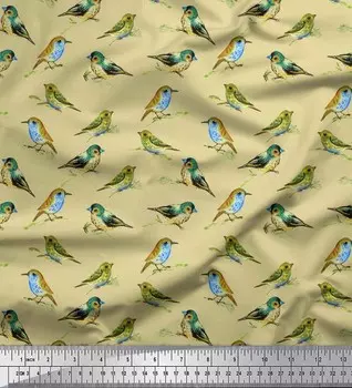 Атласная шелковая ткань Soimoi Flycatcer с принтом птицы, швейная ткань, метр 42 дюйма 56 Inch Wide - Cotton Voile бежевый