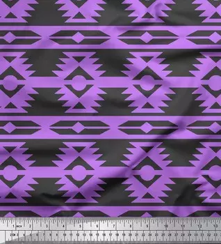 Атласная шелковая ткань Soimoi Икат Ткань с геометрическим принтом шириной 42 дюйма на метр 42 Inch Wide - Crepe Silk фиолетовый