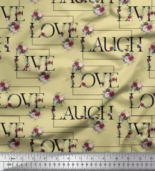 Атласная шелковая ткань Soimoi с цветочным принтом Love и текстовым принтом, швейная ткань, метр 42 дюйма 56 Inch Wide - Cotton Voile синий