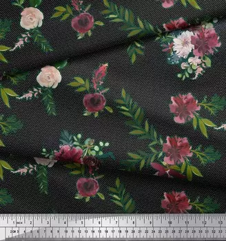 Атласная шелковая ткань Soimoi с листьями и лютиками, ткань с цветочным принтом, 1 метр, 42 дюйма 56 Inch Wide - Cotton Voile красный