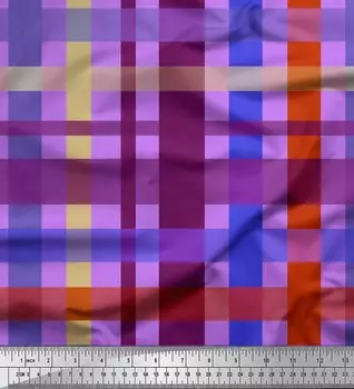 Атласная шелковая ткань Soimoi в клетку с декором, ткань с принтом, ширина 42 дюйма 42 Inch Wide - Crepe Silk зелёный