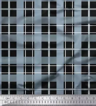 Атласная шелковая ткань Soimoi в клетку с принтом на ткани шириной 42 дюйма по метрам 42 Inch Wide - Satin Silk чёрный