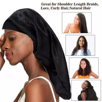 Атласная спальная шапочка, двухслойная круглая кепка, шапочка для ванны, шапки для ухода за волосами, атласные шапочки для ухода за чепчиком, длинная шапка для волос, шапочка для ночного сна чёрный