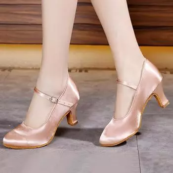 Атласная танцевальная обувь для бальных танцев, танго, женская обувь для бальных танцев, танго, для латинских танцев 34 бежевый