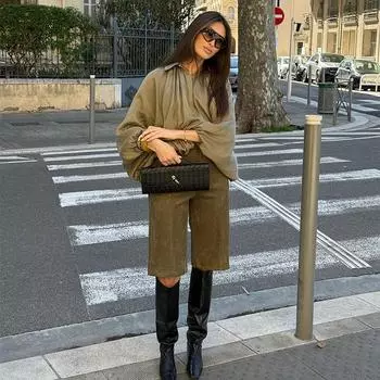 Атласная ткань Женская куртка Модная плиссированная пышная рукава отложной воротник молния свободные женские куртки 2025 весна осень уличная офисная верхняя одежда S зелёный