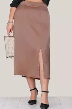 Атласная юбка-миди больших размеров с разрезом