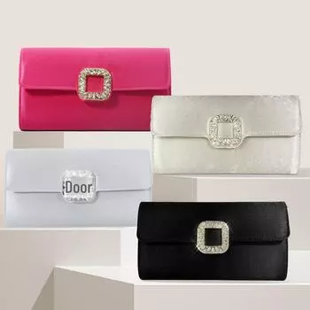 Атласная вечерняя сумочка с квадратной пряжкой из сплава и стразами – элегантная женская свадебная и повседневная сумочка серебряный