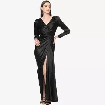 Атласное элегантное платье макси: Черный, золотой, зеленый, темно-бордовый – роскошная коллекция ярких вечерних платьев на любой случай XS чёрный