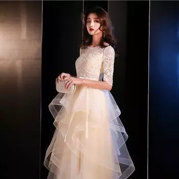 Атласное основное свадебное платье, новое простое французское платье с высокой текстурой Qidi Hepburn, тонкое зимнее платье с рукавами-рукавами XXXL шампанского